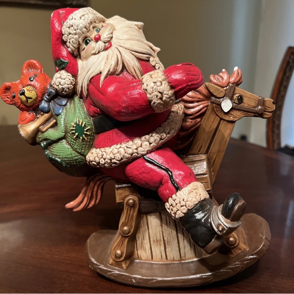 Vintage 1984 santa  on Rocking horse Signed by the artist￼
